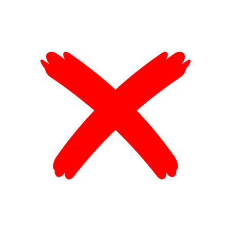 cross sign red hand drawn, brush paint x letter handwritten, criss-cross symbol painted, isolate on...