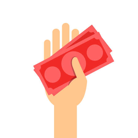 money banknote red in hand holding isolated on white, illustration money in hand, savings money conceptのイラスト素材