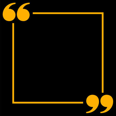 banner frame with quotation mark comma sign for background, copy space, quote square bubble icon, quote frame template orange on blackのイラスト素材