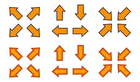 orange arrow and diagonal arrow sign for map, arrow button for graphic game, arrow for directionのイラスト素材