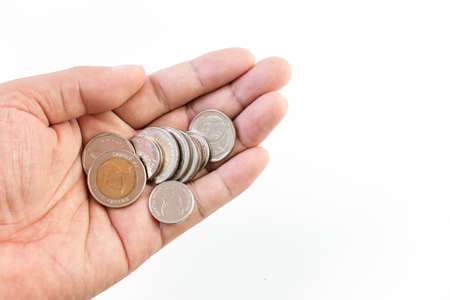 money coin thai baht in the handの写真素材