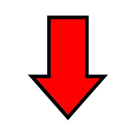 single red arrow, arrow down sign isolated on white, arrow sign for directionのイラスト素材