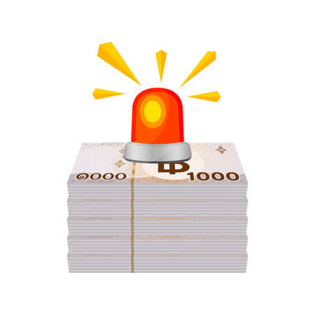 emergency money, emergency fund, money thai baht and flasher siren, quick money loan service concept, banknote money and emergency siren for iconのイラスト素材