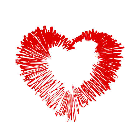 scribble heart shape sketch red color, hand drawn heart symbol isolated on white, heart shape in paint stripe brush strokeのイラスト素材