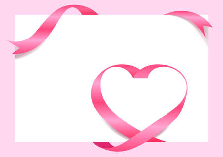 Pink Ribbon Heart Shape Mock-Up for A4 size Banner Valentine's Day, Pink Ribbon Heart Shape, Greeting card, Gift Voucher and Certificate Background, copy spaceのイラスト素材
