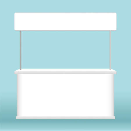 kiosk display, promotion counter stand show, counter stand for retail booth promo, kiosk advertising, counter stall for advertisement, 3D illustrationのイラスト素材
