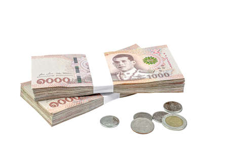 money banknote thai baht on white, savings money and financial business concept, copy spaceの写真素材