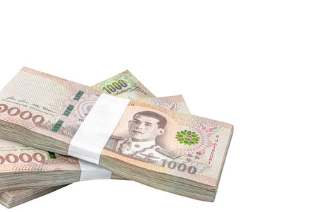 money banknote thai baht on white, savings money and financial business concept, copy spaceの写真素材