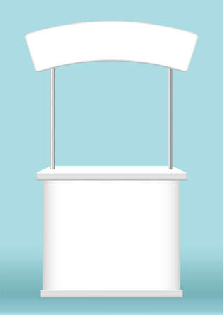 kiosk display, promotion counter stand show, counter stand for retail booth promo, kiosk advertising, counter stall for advertisement, 3D illustrationのイラスト素材