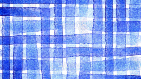 watercolor checkered blue pattern for background, watercolor painted stripe blue color on white backgroundの写真素材