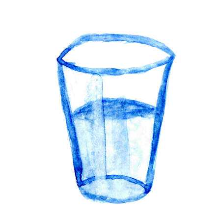 drinking glass watercolor hand draw for kids art, illustration drinking glass for clip art media, children hand draw conceptの写真素材