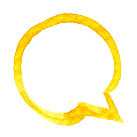 speech bubble circle yellow with watercolor hand drawn, orange speech bubble sticker label for speak and saying chatの写真素材