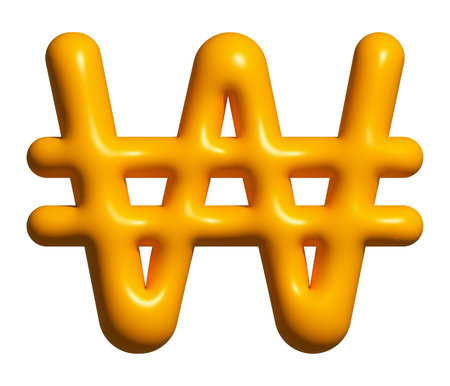 Won Currency 3D symbol, Money KRW sign