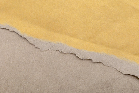 parcel brown for background, torn paper carton texture in top view, brown paper craft emptyの写真素材