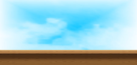 wood plank, wood table top, table plank and soft blue sky, wooden countertop vectorのイラスト素材