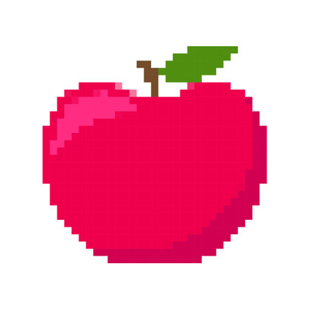 pixel apple fruit, pixel apple pink for icon, pixel apple for illustrationのイラスト素材