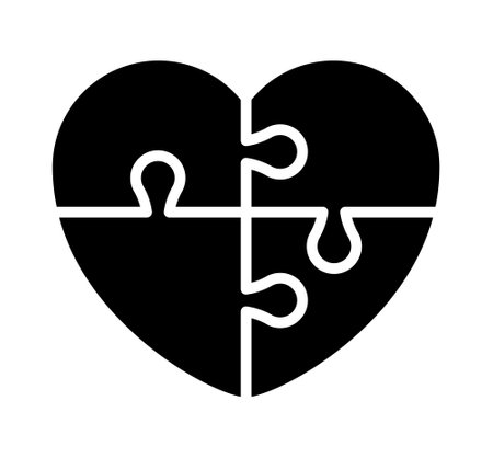 puzzle heart icon, jigsaw heart symbol, puzzle piecesのイラスト素材