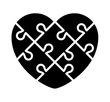 puzzle heart icon, jigsaw heart symbol, puzzle piecesのイラスト素材