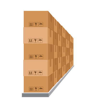 boxes on racks, warehouse storage box, carton box on shelf, logistics, cargo, storehouse, parcel storage postal service, storehouse with goods on shelvesのイラスト素材
