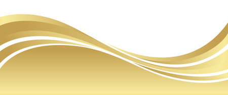 gold gradient for banner, golden wavy shape, gold wave curve on white background, golden wave corner shape for banner, stripes ribbon golden graphic, striped gold radient luxuryのイラスト素材