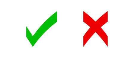 check mark green and red cross, confirm or deny, yes or no icon, check mark and cross signのイラスト素材