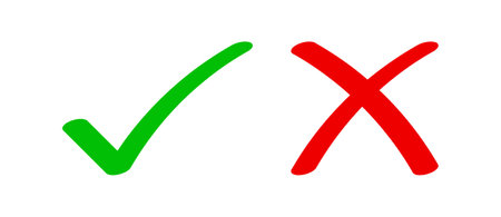 check mark green and red cross, confirm or deny, yes or no icon, check mark and cross signのイラスト素材