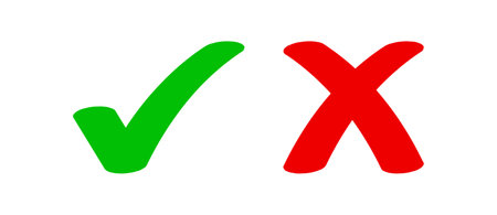 check mark green and red cross, confirm or deny, yes or no icon, check mark and cross signのイラスト素材