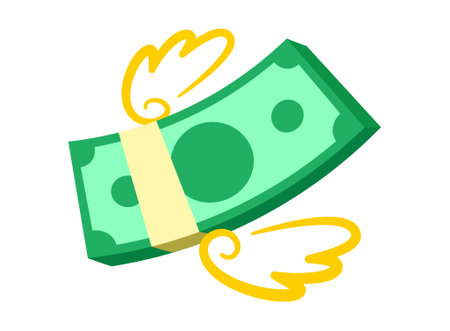 flying stack of money, money spending, cashless society concept, money simple, dollar moneyのイラスト素材