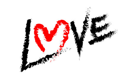 handwritten love typography with heart, love text with heart for valentine's day, calligraphy love font, love typography for valentine, lovely text hand drawnのイラスト素材