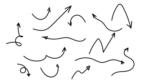 Arrow doodles line, Arrow doodle brush, Scribble line hand drawn, Arrow sticker, Marker scribble arrow elementのイラスト素材