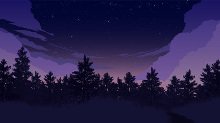 forest landscape flat color illustration in the morningのイラスト素材