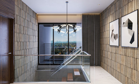 Modern Stairs with different artwork and wall design solutionの写真素材