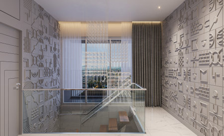 Modern Stairs with different artwork and wall designの写真素材