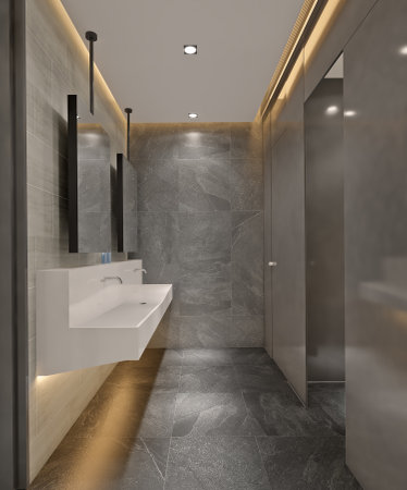 Modern Washroom interior design with trendy outllook and basin sink wallの写真素材