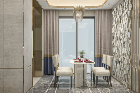 Setting the Table Dining Room Interior Design Tips for a Memorable Mealの写真素材