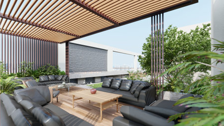 Rooftop Oasis Creating a Serene and Stylish Interior Design on the Roofの写真素材
