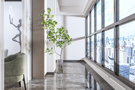 Belcony interior space decoration with a white based color interior designの写真素材