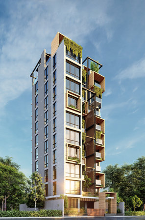 Embracing Elegance Modern Architecture in Luxury Apartments - A 3D Render Showcaseの写真素材