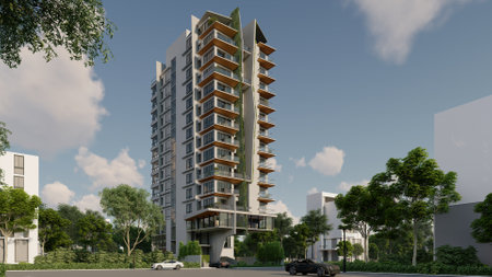 Captivating Exterior Design 3D Renderings of Modern Buildingsの写真素材