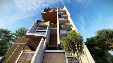 Fusion of Art and Architecture 3D Renderings of Residential Complexesの写真素材