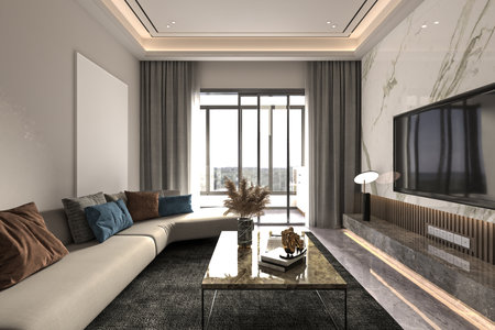 Lofty Goals Transforming Your Living Room Interior with Industrial Style and 3D Renderの写真素材