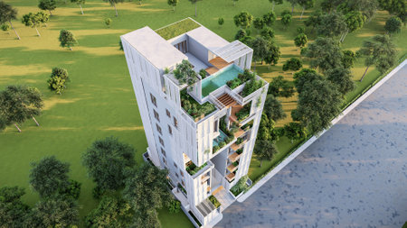 The Essence of Modernism Photorealistic 3D Renderings of Residential Buildingsの写真素材