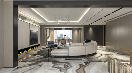 Modern living with dining room  attached and luxury furniture attached lighting