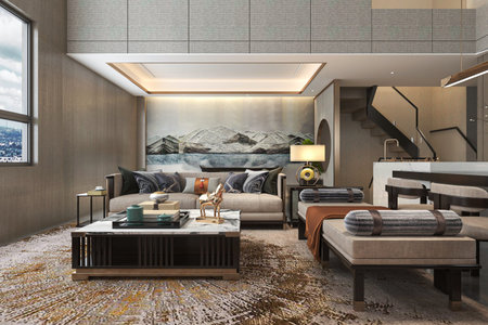 Colorful Expression Create Into Your Living With Wall Painting, Cozy and Classic Couch, Texture...