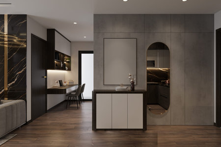 Elevated with Wall Texture, Mirror, Shoe Cabinet in Modern Entry Space