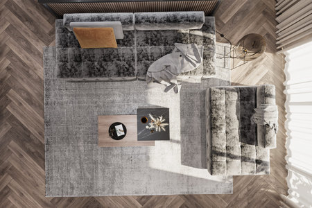 Sunlight In the Modern Living room, White and Black Glow Sofa for Decoration.