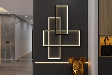 LED Light Designed on the black Wall, Lighting, 3D rendering