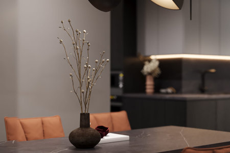 Dried plants into a pot in the dining, 3D rendering