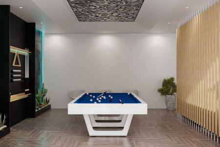 Modern home billiard room with a beautiful table. nobody. 3d renderingModern home billiard room with...