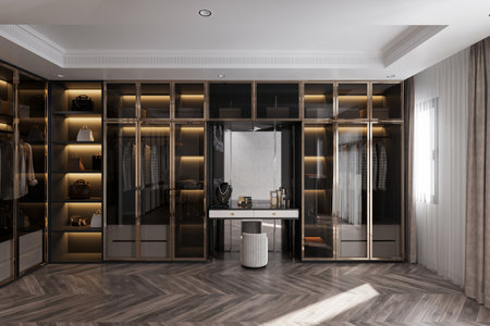 A closet decorated with personal accessories and also a dressing table into interior design.の写真素材